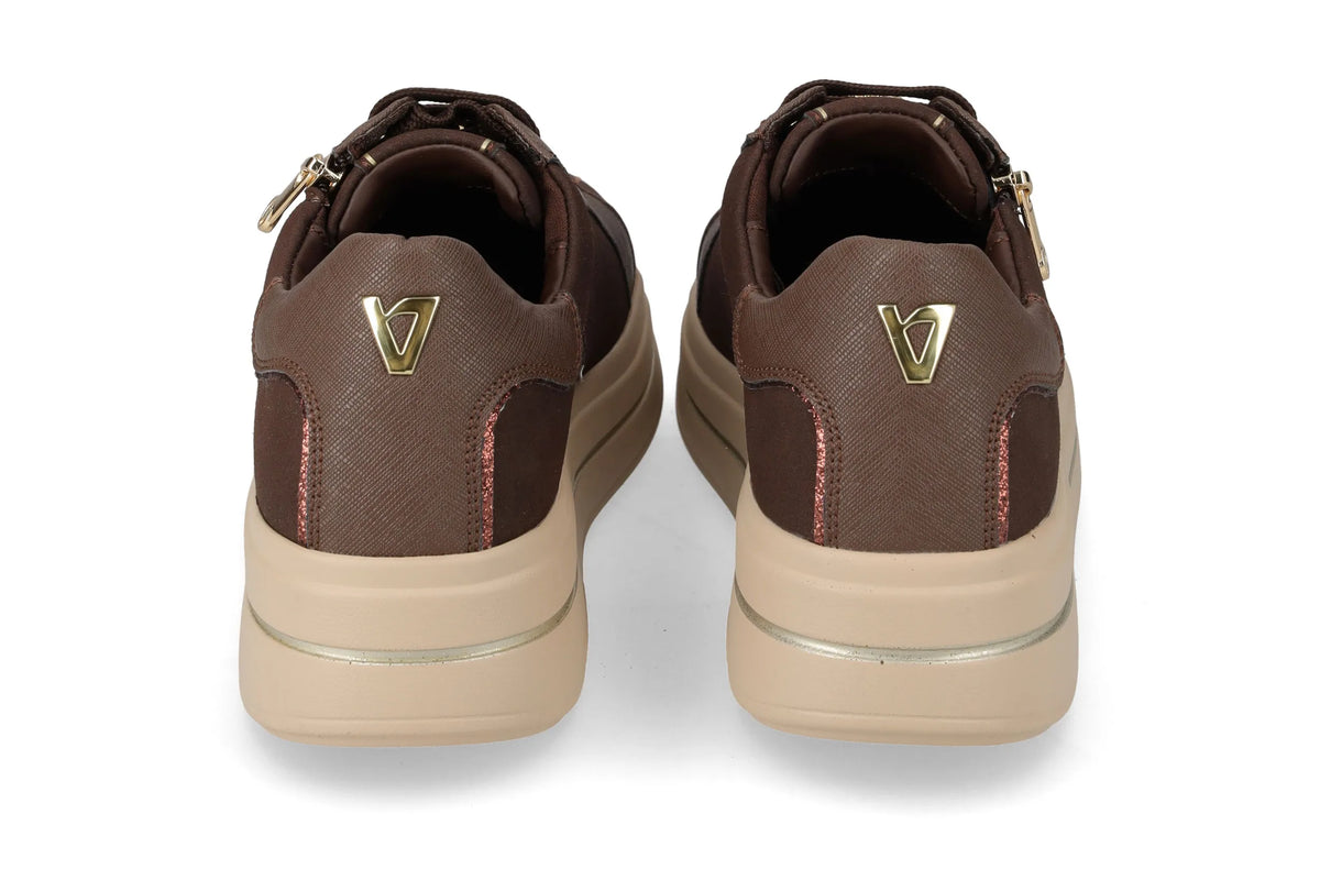 Valleverde scarpa sneakers donna con zeppa 35497 marrone