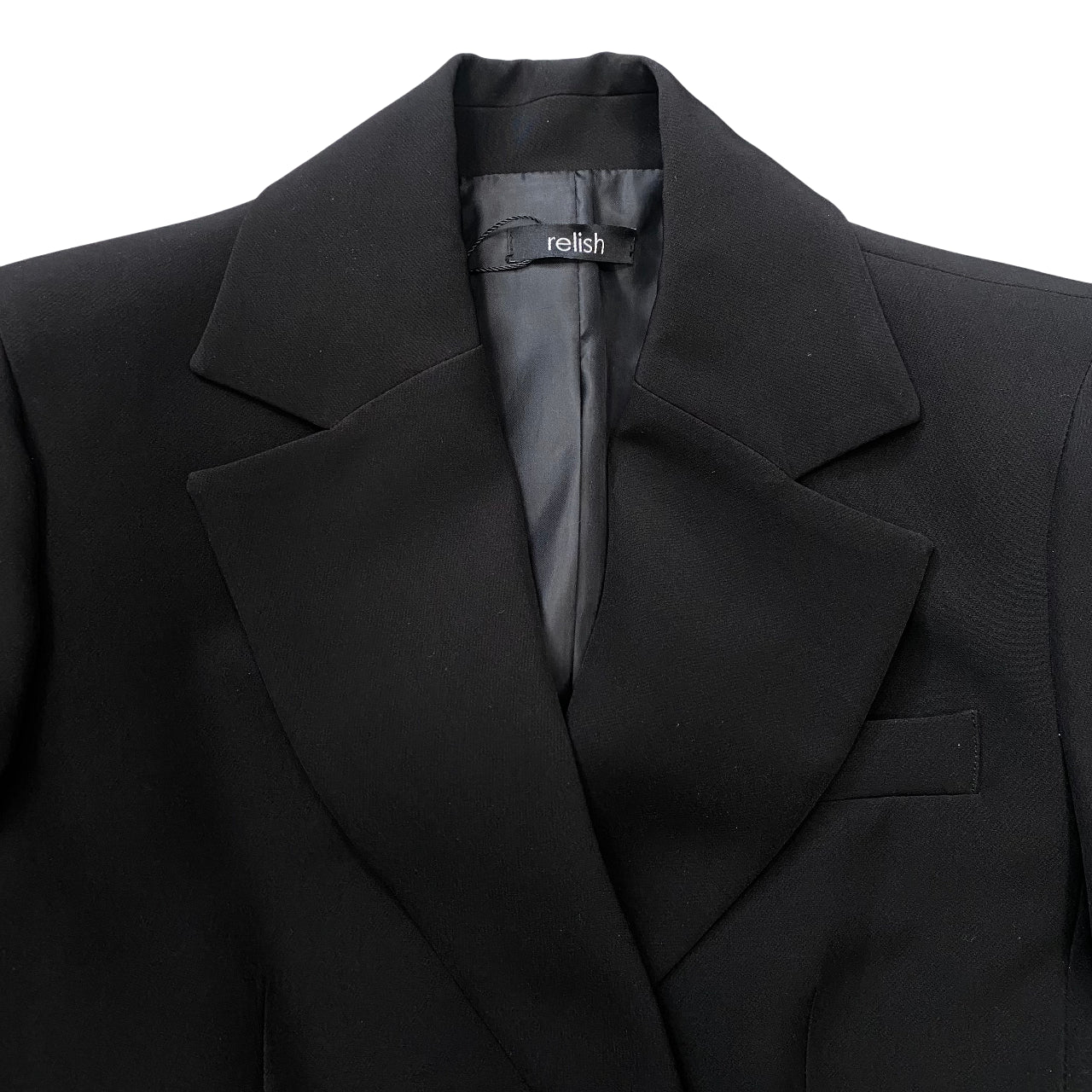 Relish – Abito Donna CRUZ Corto M.7/8 Effetto Giacca Doppiopetto con Revers e Tasche RDA2509006001 Nero | Eleganza Sartoriale, Struttura Femminile e Versatilità Made In Italy - collo