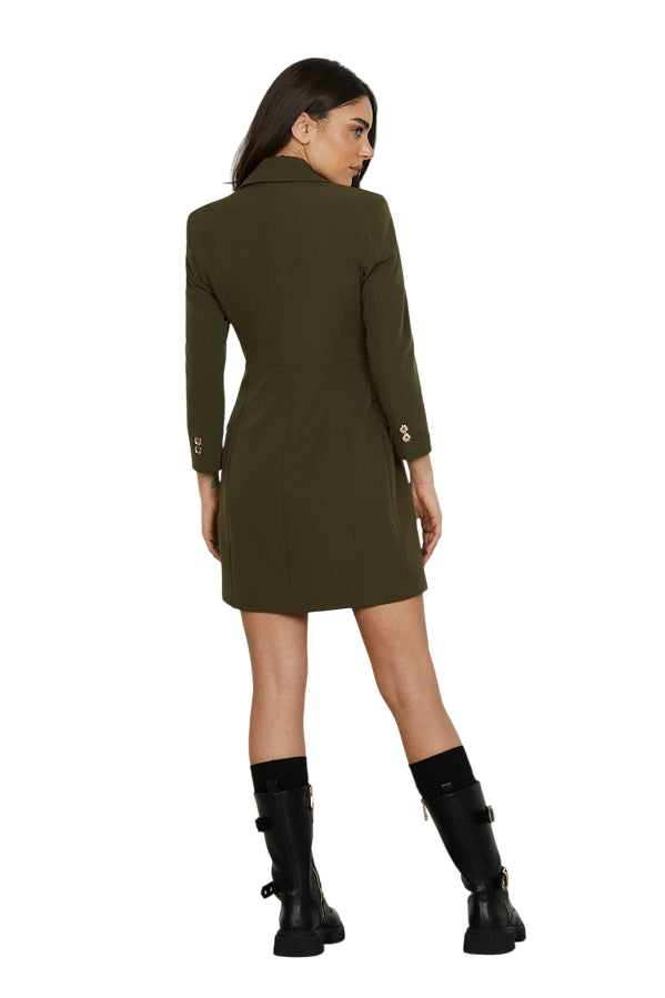 Relish – Abito Donna CRUZ Corto M.7/8 Effetto Giacca Doppiopetto con Revers e Tasche RDA2509006001 Verde | Eleganza Sartoriale, Struttura Femminile e Versatilità Made In Italy  retro