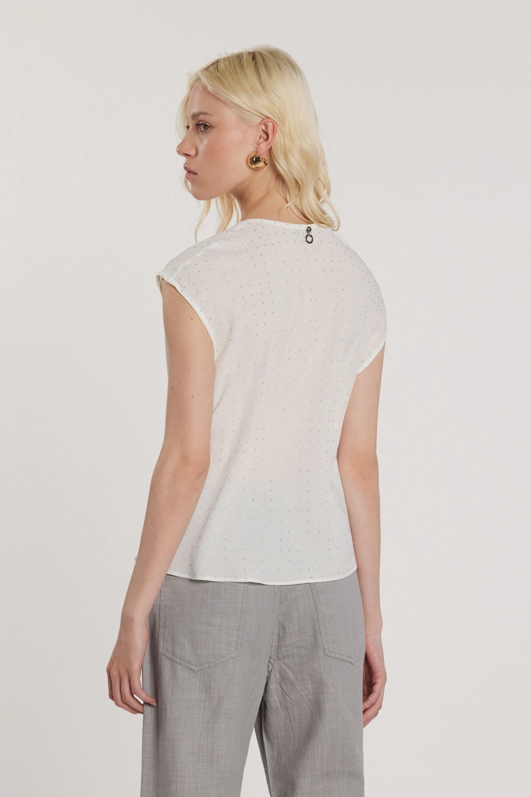 Relish Blusa LAVOLPE maniche corte aletta scollo a V con strass all over RDP2603009050 1101 milk