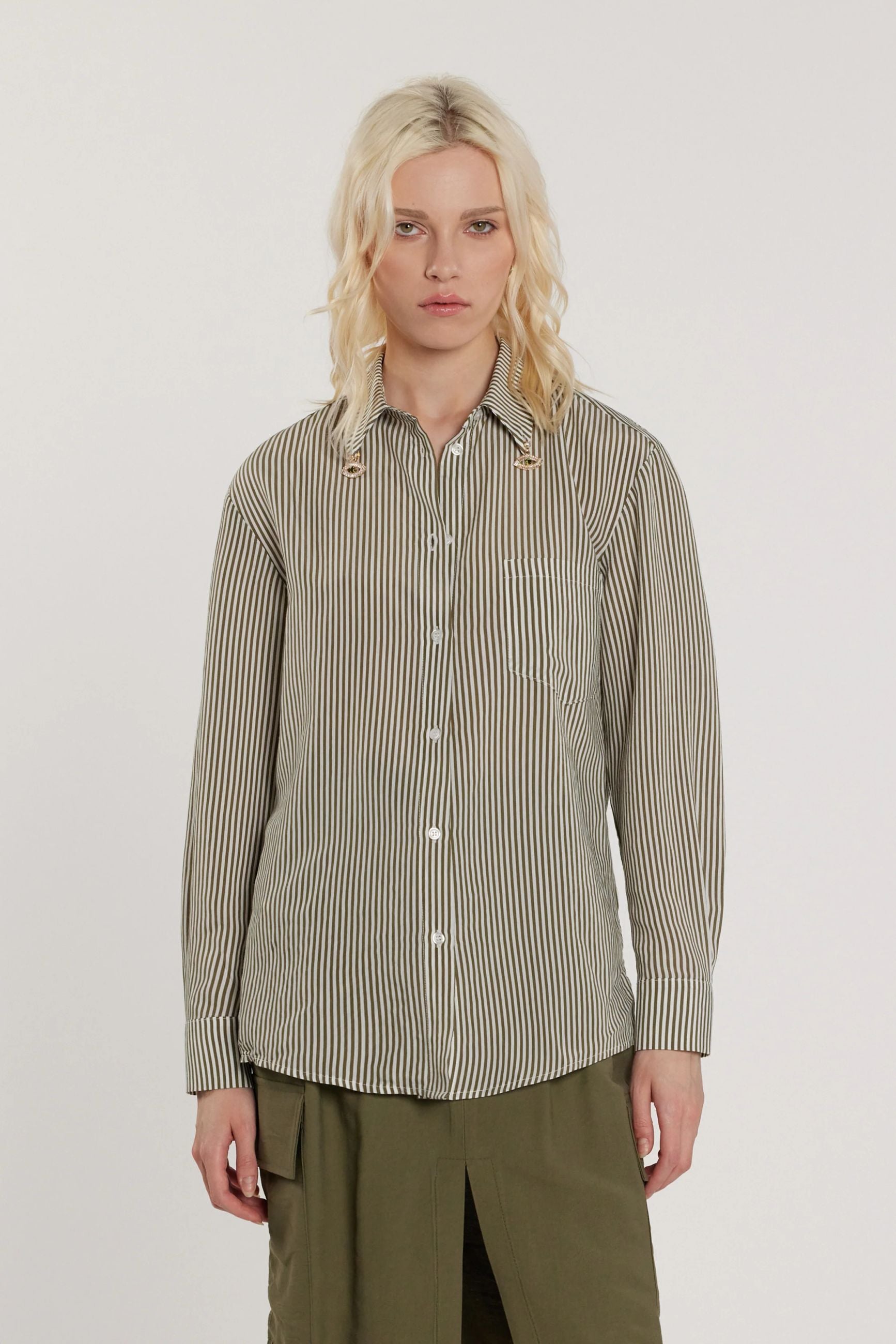 Relish Camicia ARDITI maniche lunghe con tasca a punta più spille occhio con strass righe RDP2603033043 1871 oliva