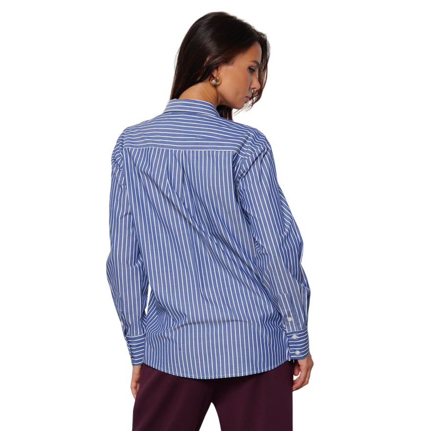 Relish – Camicia ASTERIAS_a Manica Lunga Blu con Strass e Riga Verticale RDA2503033003 | Eleganza Modern Glam e Stile Luminoso per una Femminilità Audace - retro