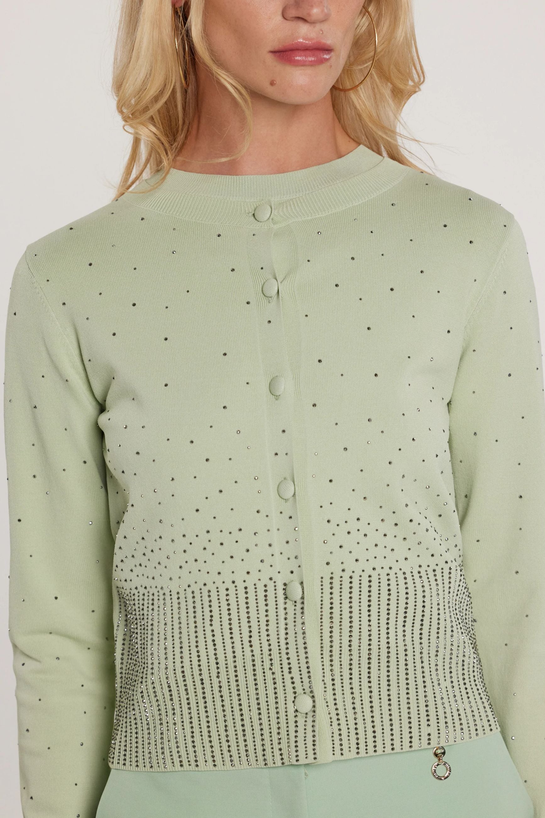 Relish Cardigan MOSS maniche lunghe girocollo con bottoni più applicazioni strass RDP2602067019 verde acqua