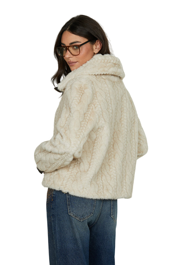 Relish – Ecopelliccia THIMOTYN Manica Lunga con Lavorazione Trecce, Inserti in Ecopelle e Zip RDA25050009025 Avorio | Calore Sofisticato, Texture Unica e Stile Contemporaneo - retro