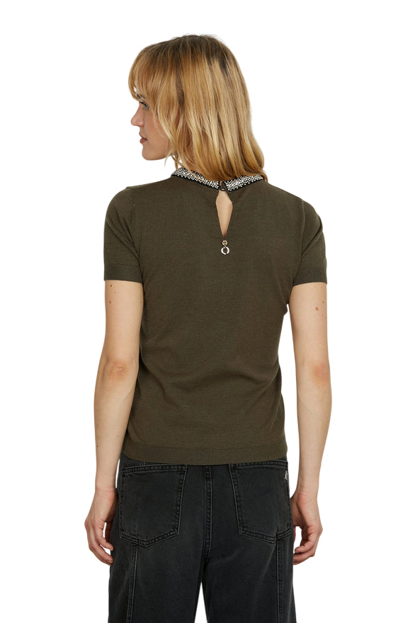 Relish – Maglia ACTERIA Mezza Manica con Goccia e Applicazione Perline e Strass RDA2502605007 Faggio - retro