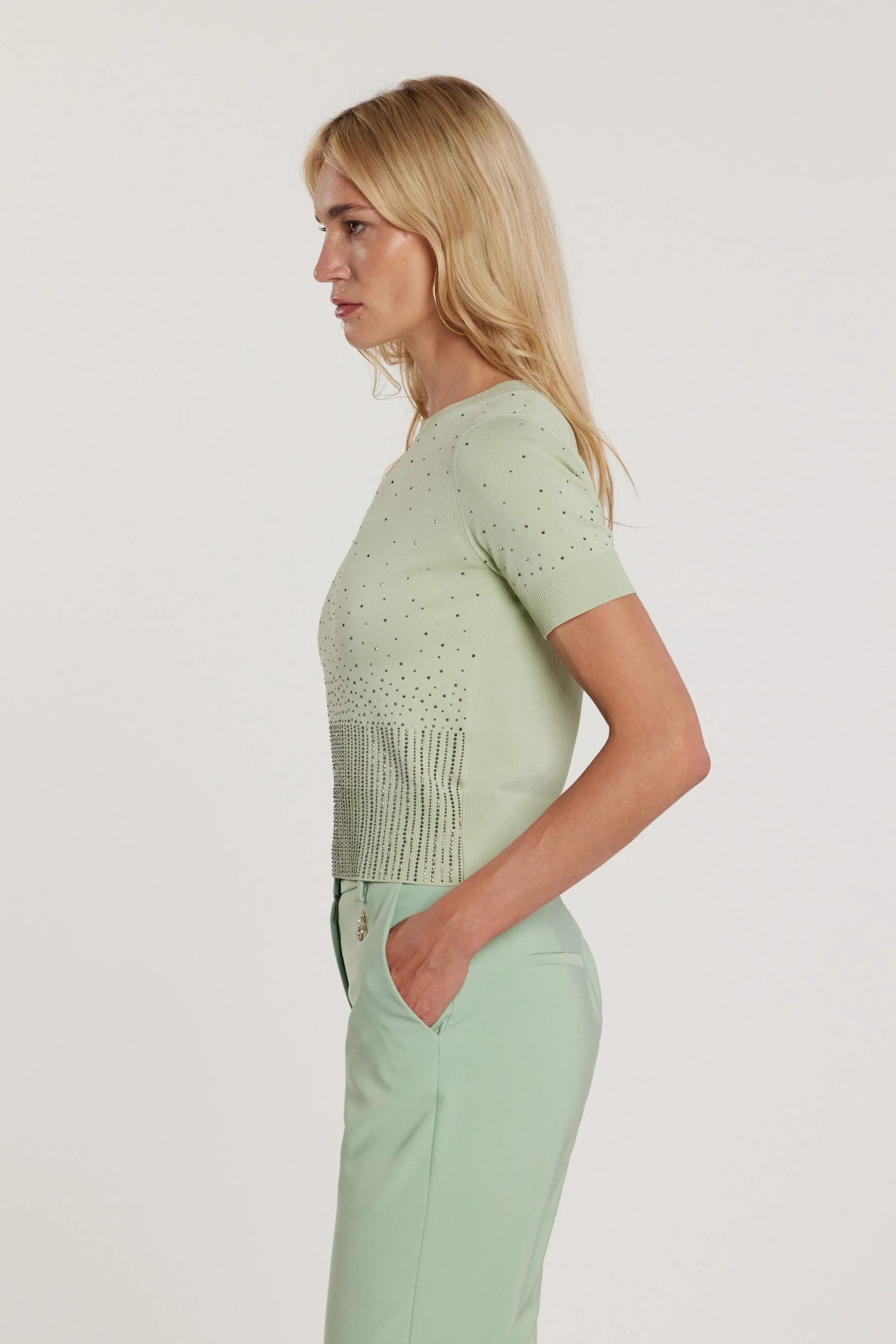 Relish Maglia BLUNT maniche corte girocollo con applicazioni strass RDP2602067017 verde acqua