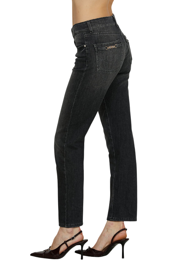 Relish – Pantalone CINDY_31 Vita Media 5 Tasche con Micro-Rotture Cigarette Fit Denim Nero RDA2507656017 | Stile Urban, Look Deciso e Denim Made in Italy - laterale