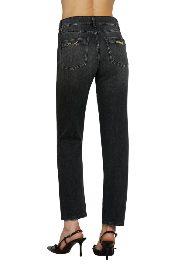Relish – Pantalone CINDY_31 Vita Media 5 Tasche con Micro-Rotture Cigarette Fit Denim Nero RDA2507656017 | Stile Urban, Look Deciso e Denim Made in Italy - retro