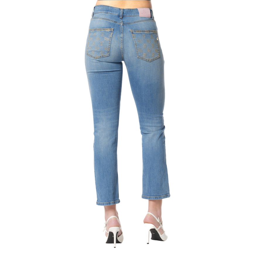 Relish pantalone jeans da donna Cindy_25 con strass oro alle tasche RDP2507016032  blu demin2