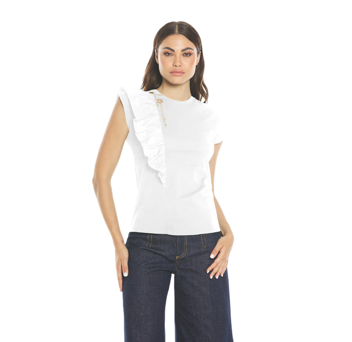 Relish maglietta da donna GIACA mezza manica con inserto tafta più anelli più pendagli RDP2401436025 bianco