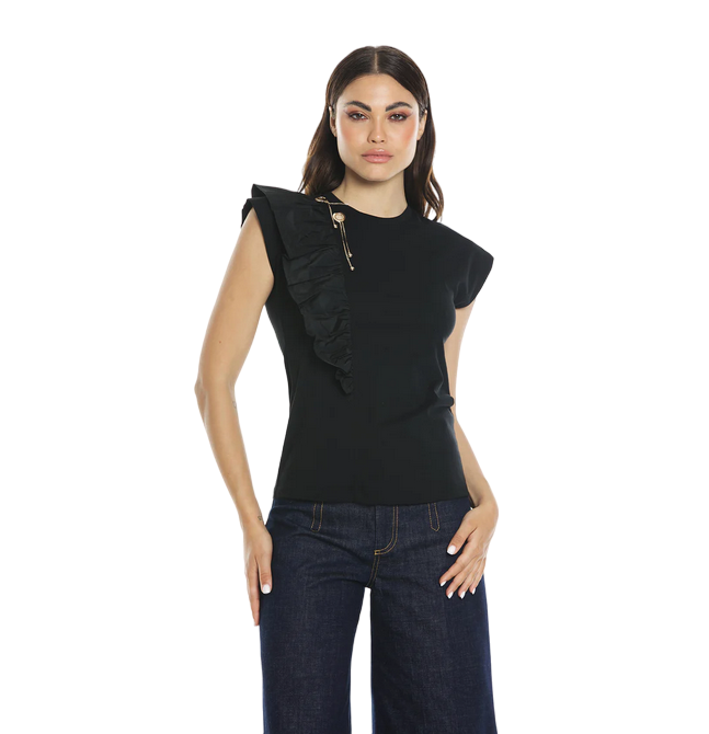Relish maglietta da donna GIACA mezza manica con inserto tafta più anelli più pendagli RDP2401436025 nero