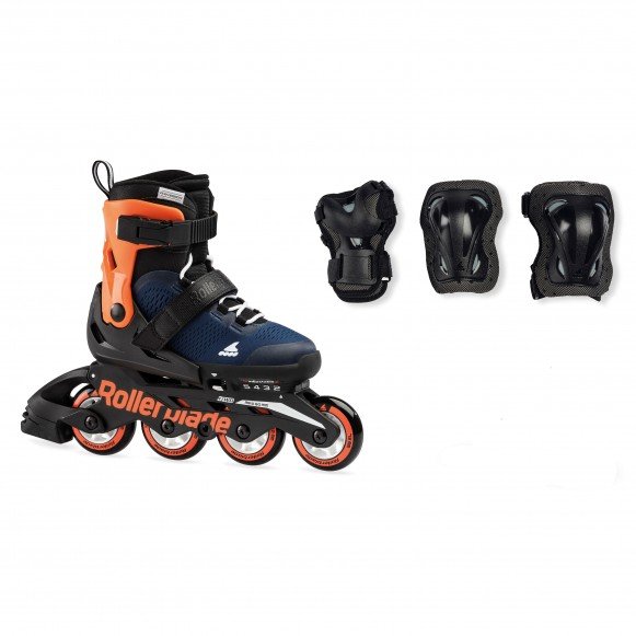 Rollerblade pattino estensibile da ragazzo con proterzioni incluse Microblade Combo 07221600174 blu notte-arancio