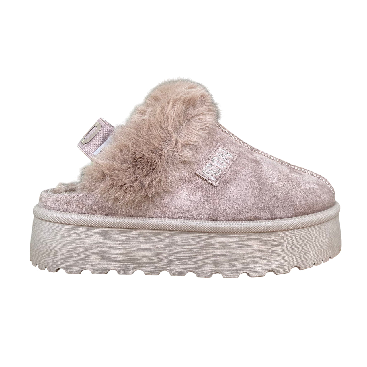 Sabot Icon donna IC04679SD tortora, platform 4cm, nabuk e logo brillantinato. Comfort, stile.