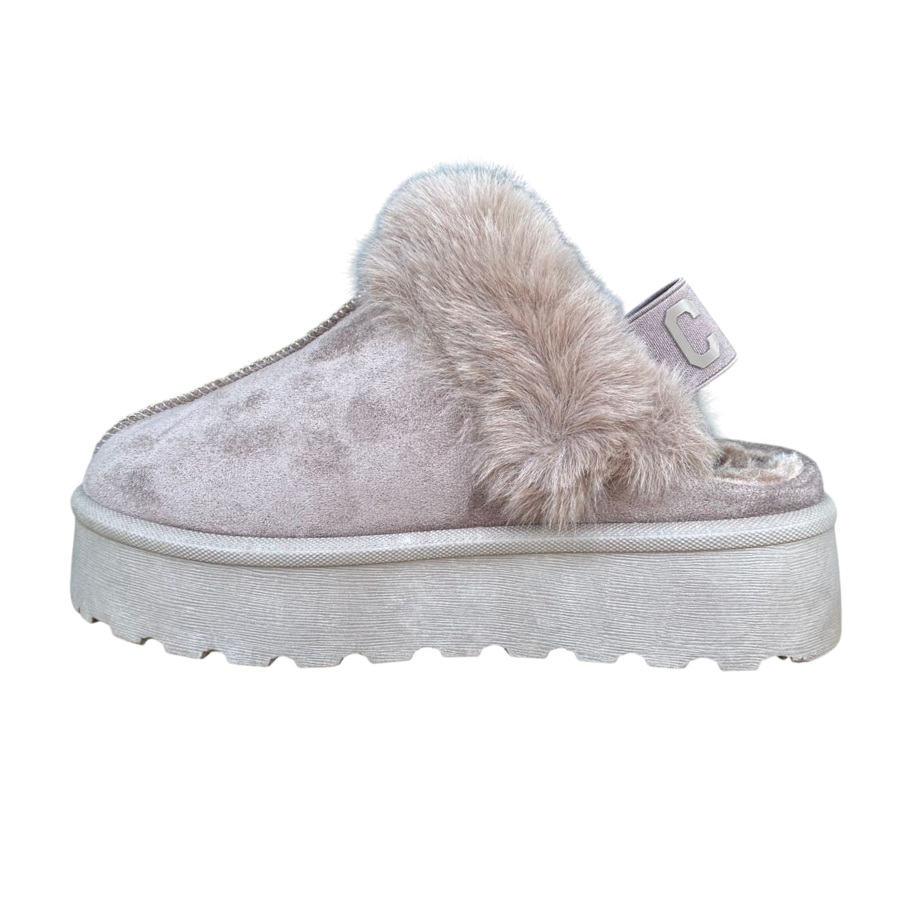 Sabot Icon donna IC04679SD tortora, platform 4cm, nabuk e logo brillantinato. Comfort, stile. - laterale