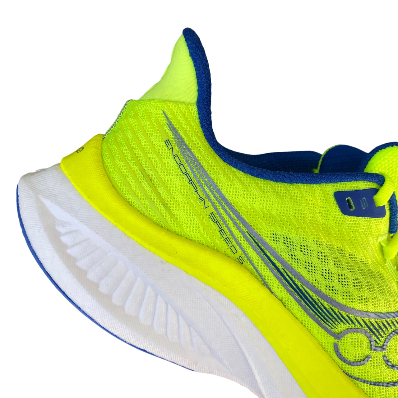 Saucony Endorphin Speed 5 tomaia mesh traspirante cedro lapis, dettaglio tallone
