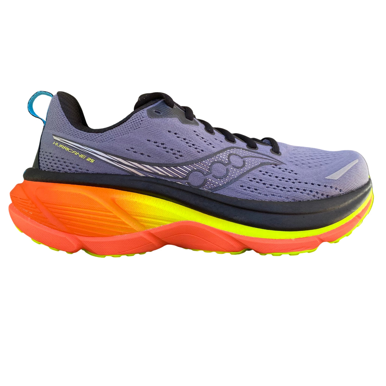 Scarpe running Saucony Hurricane 25 colore shadow grigio per uomo, vista laterale con logo e design tecnico
