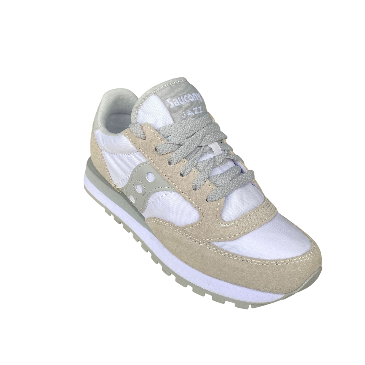 Saucony Jazz S2044 396 sneakers unisex bianco-grigio con tomaia in nylon/camoscio e intersuola in Eva