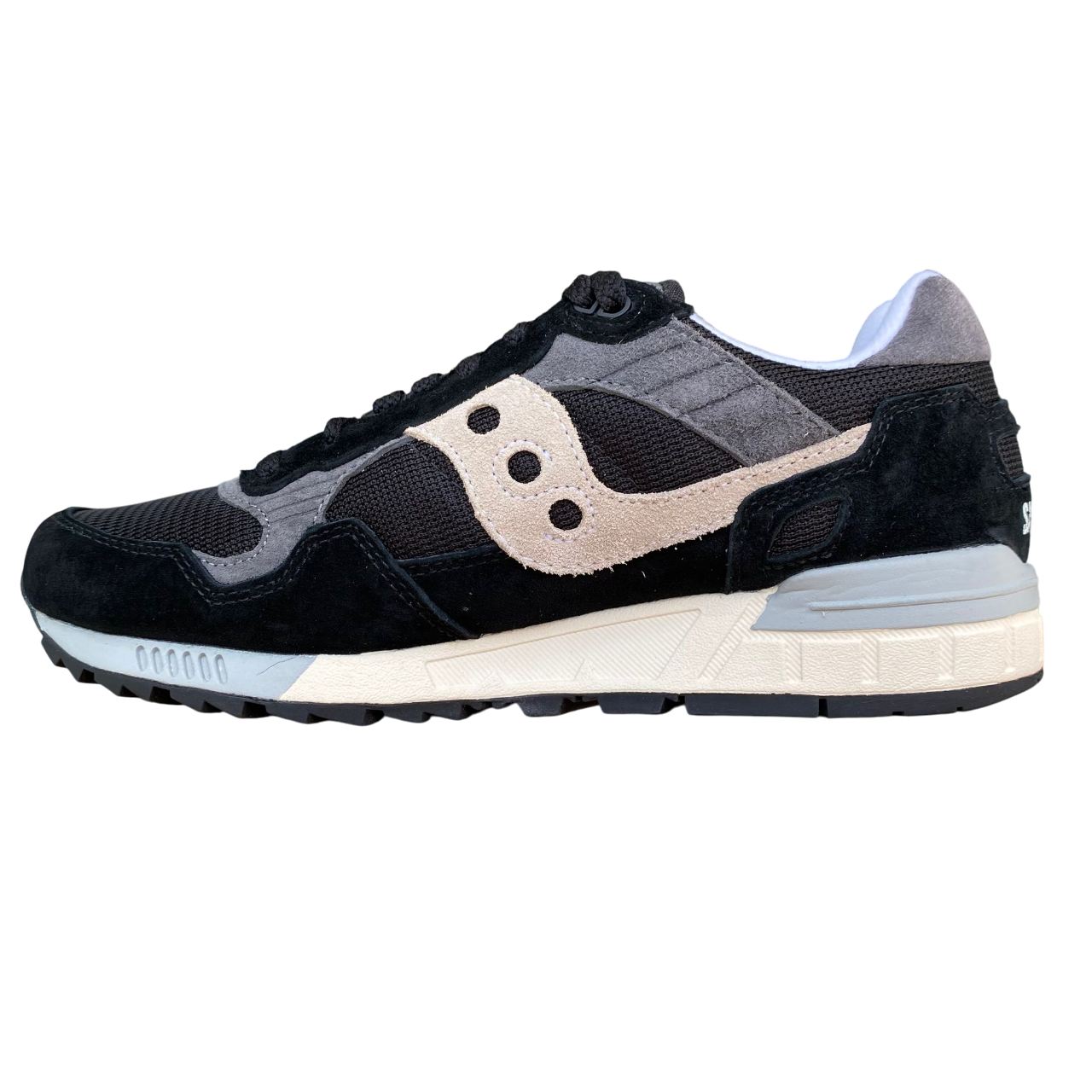 Sneakers Saucony Originals Shadow 5000 nere da uomo, design retro running con tomaia in suede e mesh, logo Saucony laterale e suola ammortizzata - interna
