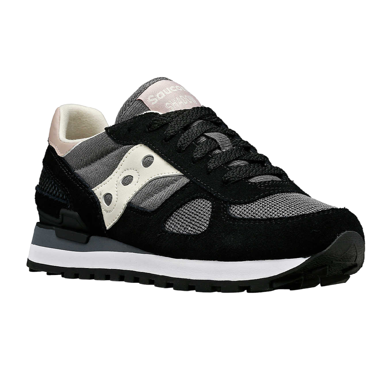 Saucony Originals scarpa sneakers da donna Shadow S1108-871 nero-grigio angolazione