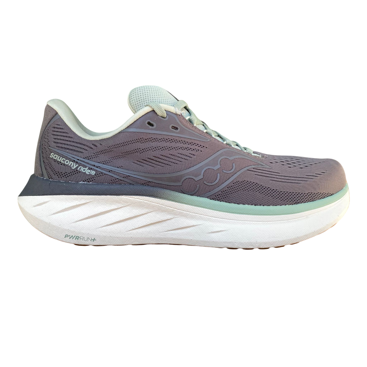 Scarpe da running Saucony Ride 18 S21000-227 uomo carbonio, vista laterale tecnologia PWRRUN+