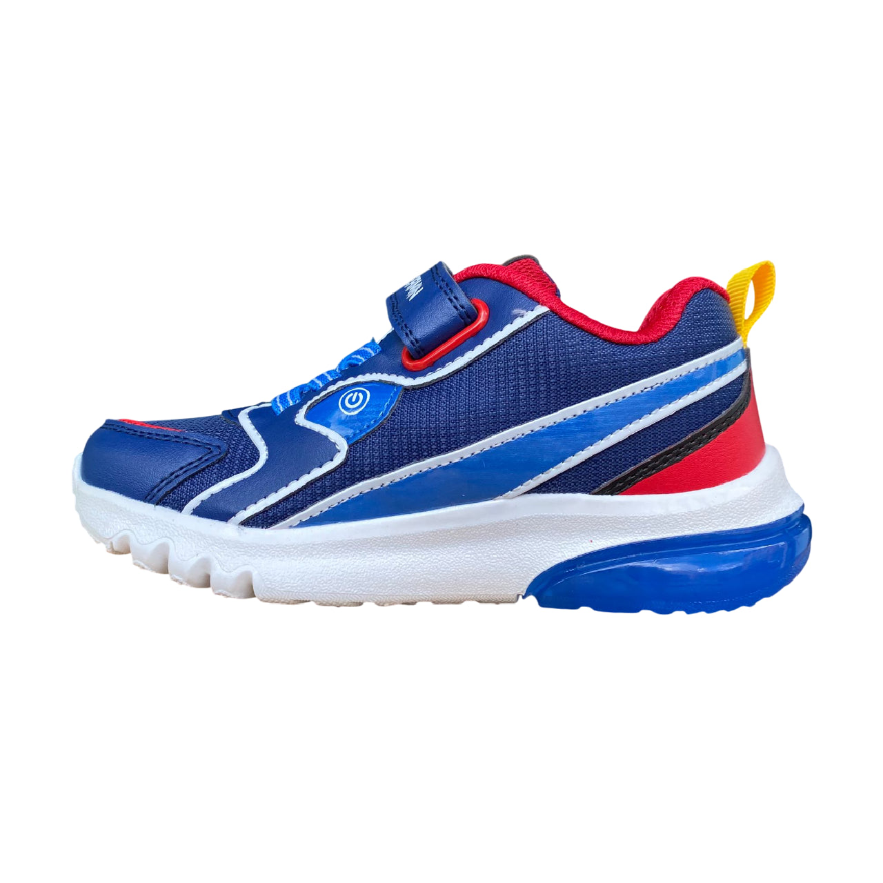 Scarpa Geox Junior Ciberdron Superman blu-rosso con tecnologia traspirante, design supereroe e chiusura lacci elastici + velcro, vista laterale interno