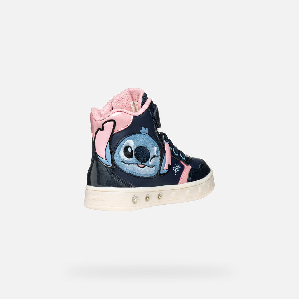 Scarpa Geox junior blu-rosa fronte, modello J568WH0BCKNC0694 con personaggio Stitch