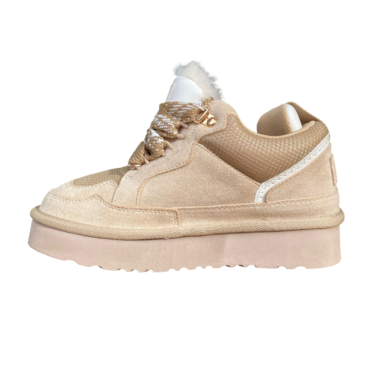 Scarpa Icon donna IC05330SD Beige, eco-pelle e pelliccia interna. Sneakers calde, fondo antiscivolo - laterale