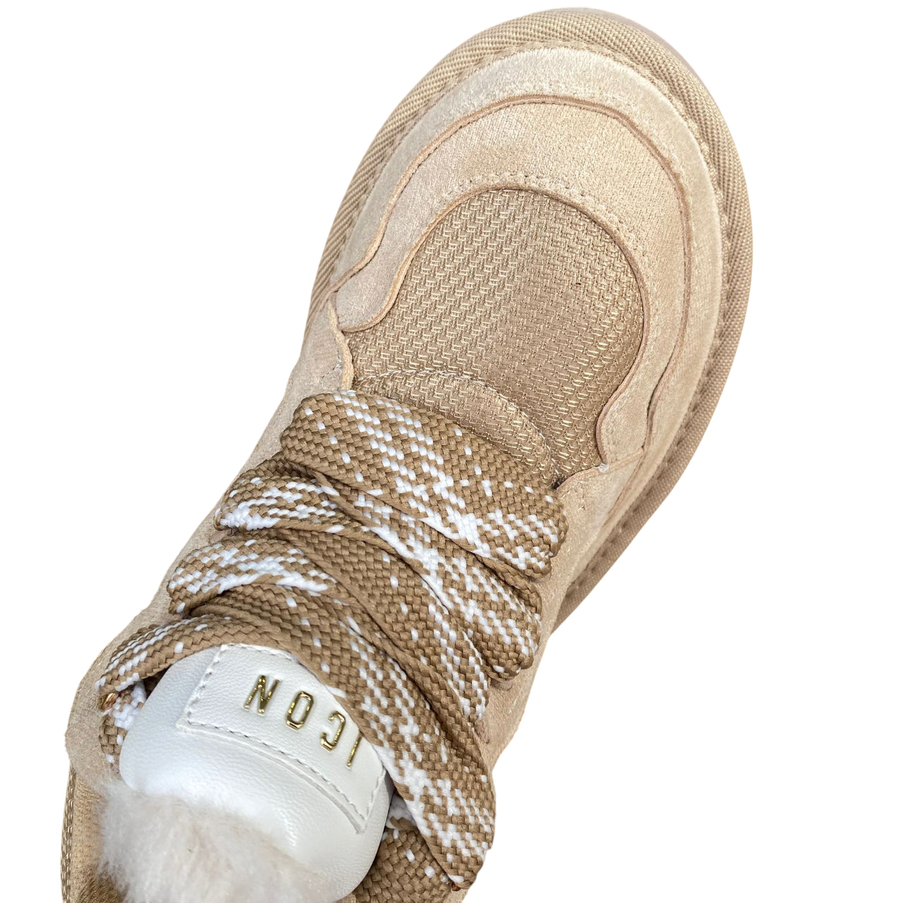 Scarpa Icon donna IC05330SD Beige, eco-pelle e pelliccia interna. Sneakers calde, fondo antiscivolo - tomaia