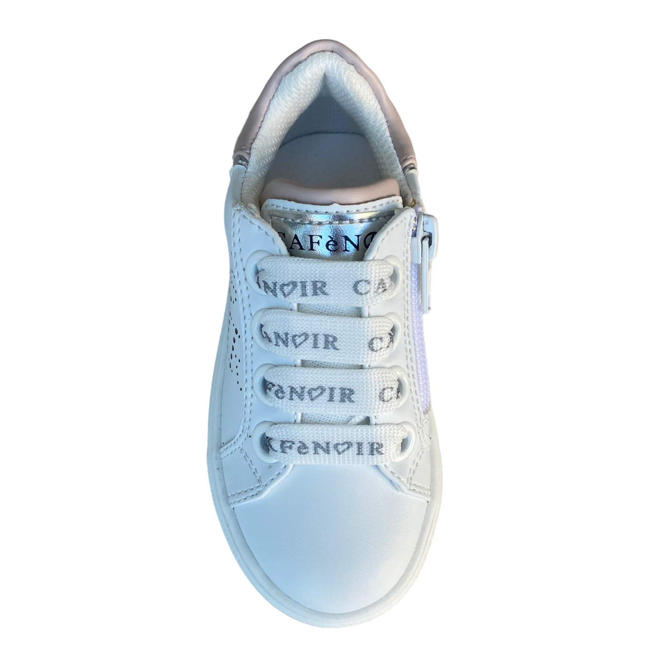 Scarpe Cafè Noir C-2401w bianche per bambina con laccio e zip laterale, design elegante e confortevole per uso quotidiano - alto