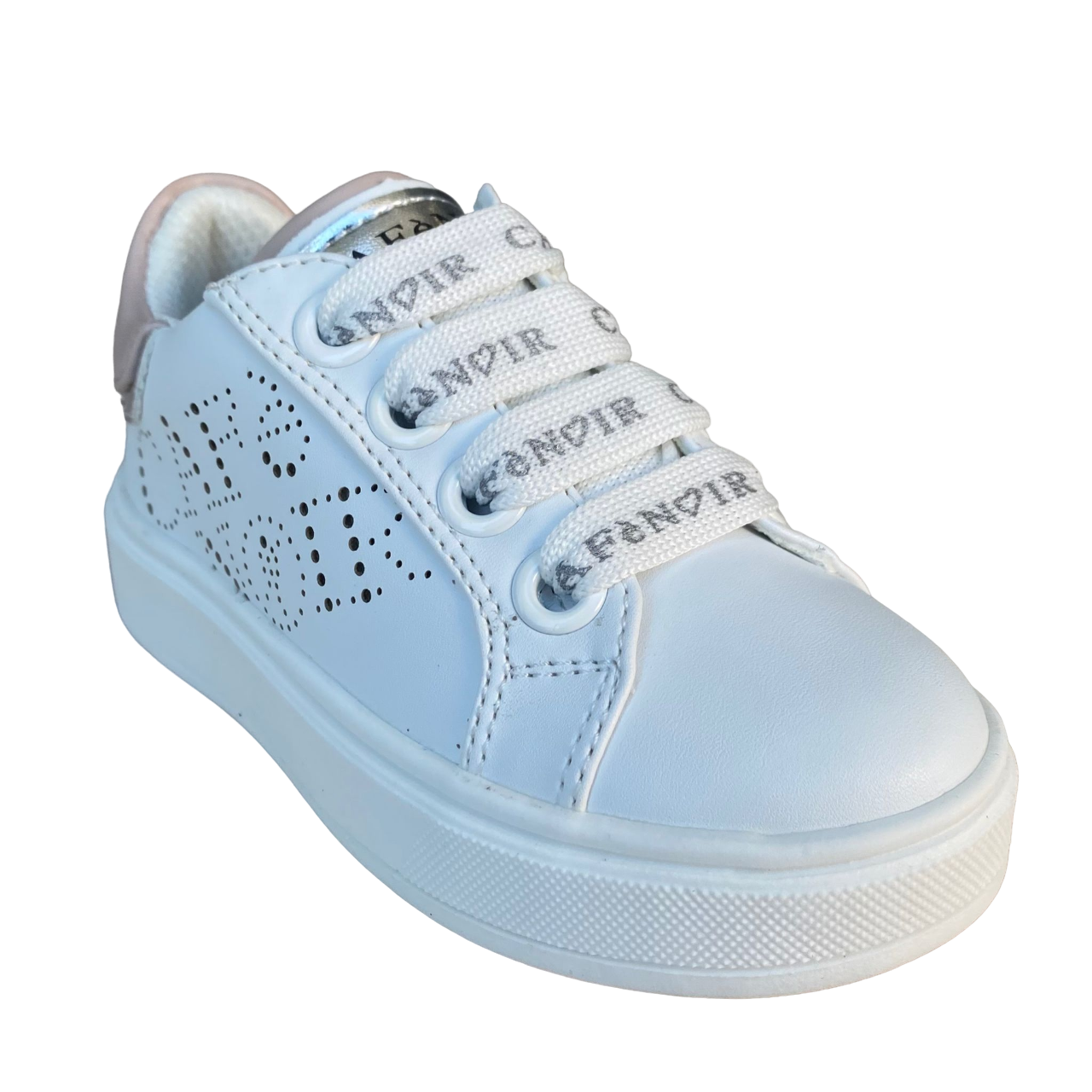 Scarpe Cafè Noir C-2401w bianche per bambina con laccio e zip laterale, design elegante e confortevole per uso quotidiano - frontale