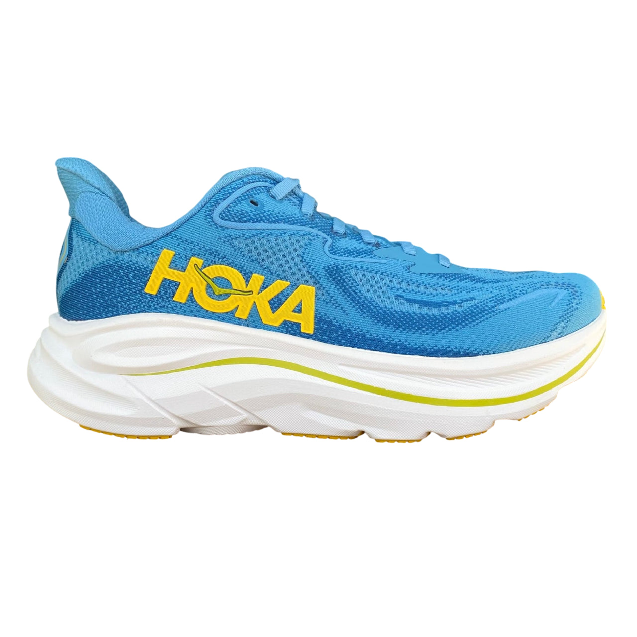 Scarpe running Hoka One One Clifton 10 uomo azzurro ultraleggere con ammortizzazione superiore, vista laterale design moderno