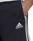 Adidas pantaloncino sportivo in cotone garzato 3-strisce Essentials French Terry IC9436 legend ink