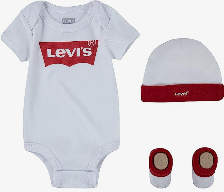 Levi&#39;s Kids completo da neonato classico con logo confezione da 3 pezzi LL0019 001 bianco-rosso