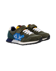 Sun68 scarpa sneakers da ragazzo con laccio elastico e velcro Jaki Solid Z43313K 74 verde militare scuro