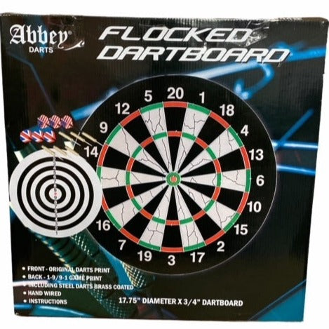Abbey Set Bersaglio bifacciale a muro Darts Flock II 52AL con 6 freccette, superficie in flock anti-rimbalzo e design bifacciale per doppio divertimento