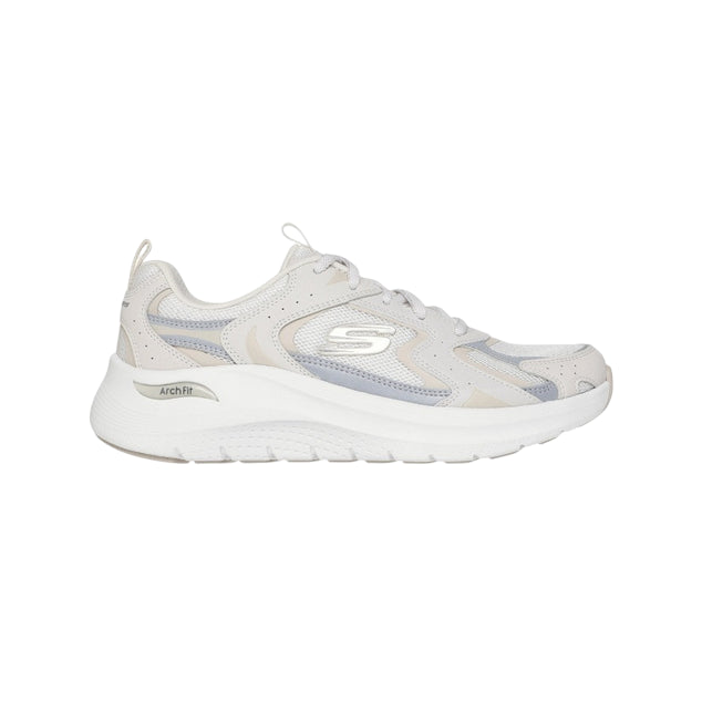 Profilo esterno Skechers Arch Fit 2.0 Vintage Luxe natural con logo Skechers e design vintage elegante