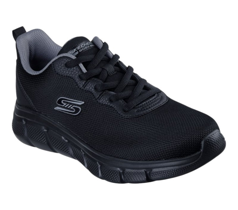 Scarpe Skechers BOBS Sport B Flex Icy Edge vista frontale con sistema di allacciatura e tomaia traspirante nero
