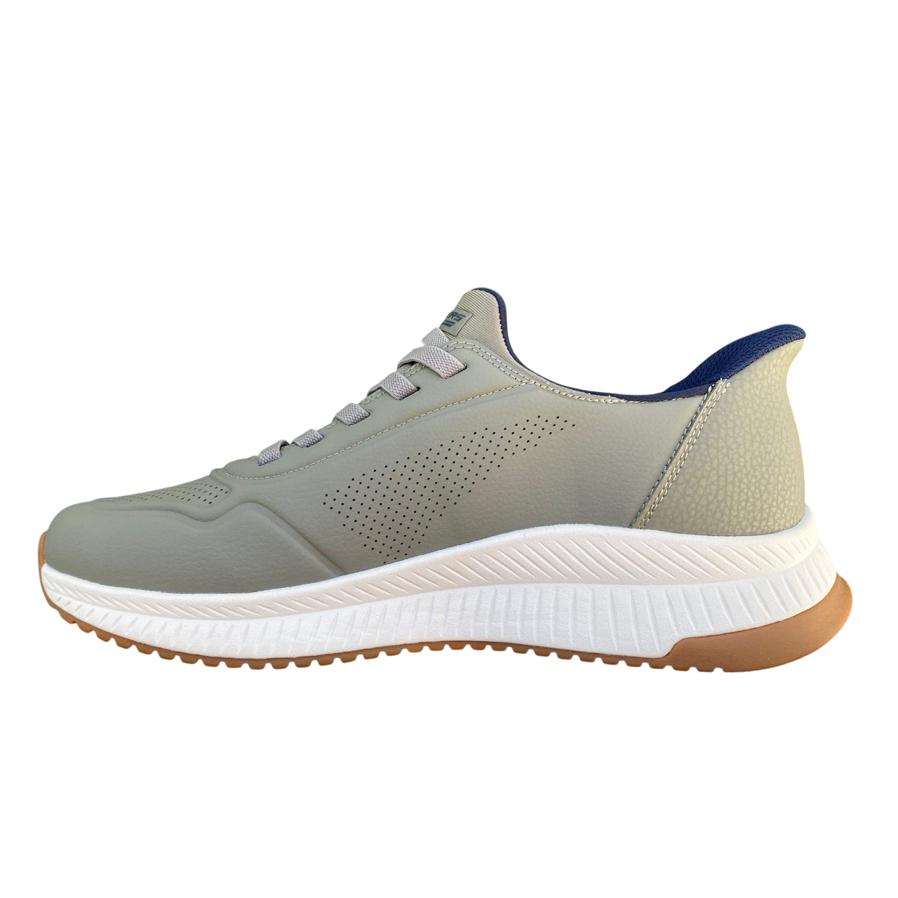 Vista laterale interna Skechers BOBS Sport Squad oliva con soletta Memory Foam e pelle vegan