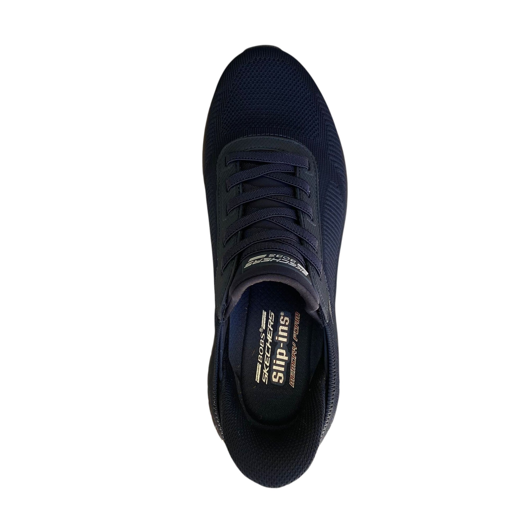 Scarpe Skechers Slip-ins BOBS Sport Squad Chaos Solid Step 118312/DKNK vista dall'alto con tomaia atletica in maglia e design Squad Chaos