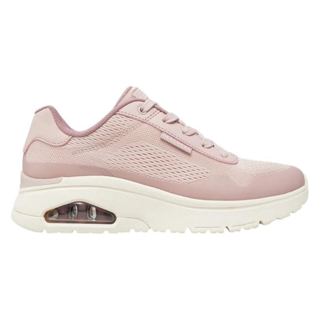 Sneakers donna Skechers UNO FLEX W malva vista laterale con intersuola Skech-Air visibile e tomaia in maglia