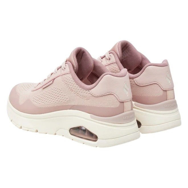 Sneakers Skechers UNO FLEX W vista posteriore con logo Skechers e dettagli design malva