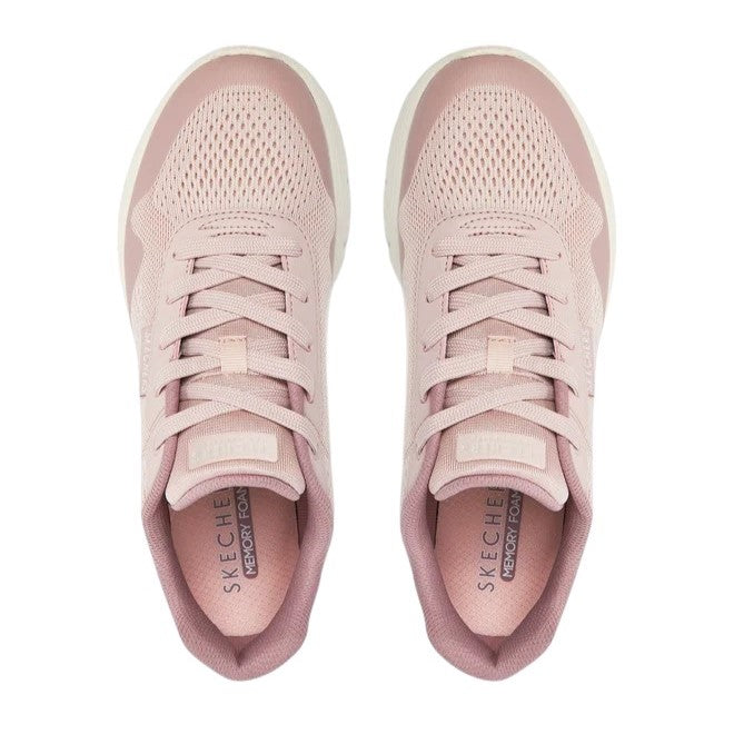 Sneakers Skechers UNO FLEX W vista dall'alto con tomaia in maglia ingegnerizzata traspirante colore malva