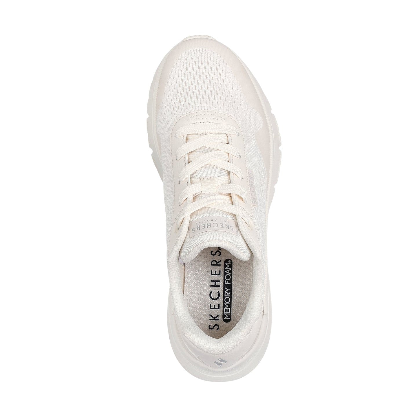 Sneakers Skechers UNO FLEX W vista dall'alto con tomaia in maglia ingegnerizzata traspirante colore bianco sporco