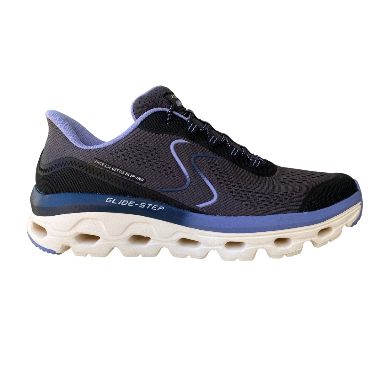 Skechers scarpa sneakers da donna Slip-Ins Glide-Step Sole 180272/BKBL nero-blu