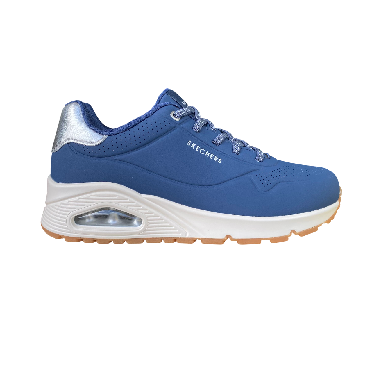 Skechers scarpa sneakers da donna Uno Shimmer Away 155196/NVS blu-argento