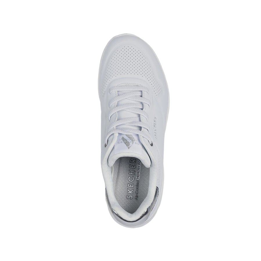 Skechers scarpa sneakers da donna Uno Shimmer Away 155196/WSL bianco-argento 3