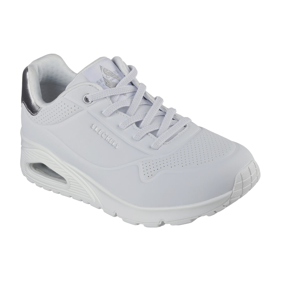 Skechers scarpa sneakers da donna Uno Shimmer Away 155196/WSL bianco-argento