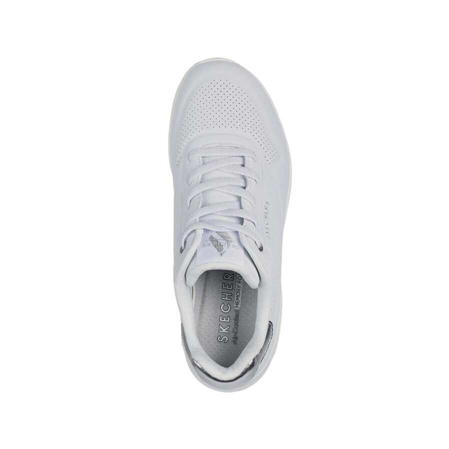 Skechers scarpa sneakers da donna Uno Shimmer Away 155196/WSL bianco-argento