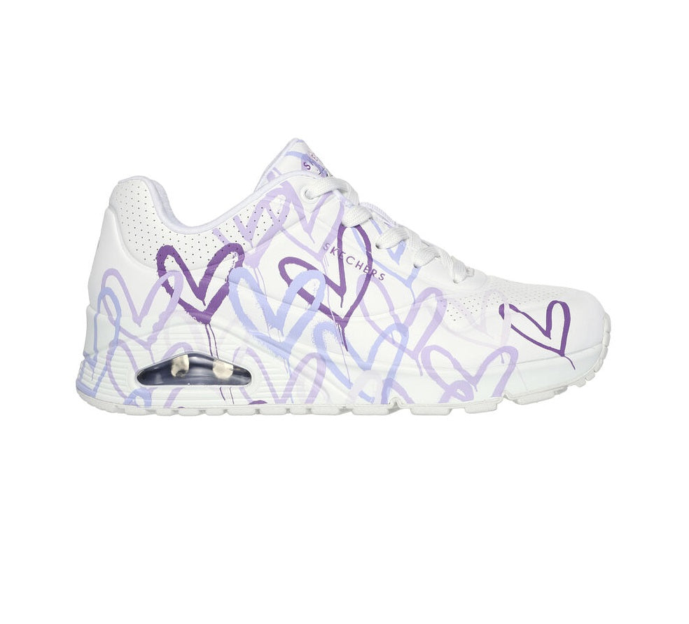 Skechers scarpa sneakers da donna Uno Spread the Love 155507/WLPR bianco porpora chiaro