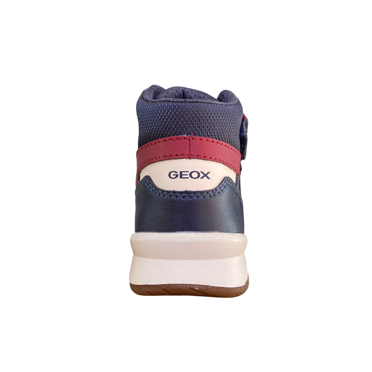 Sneakers alta Geox Junior Perth blu-rosso con tecnologia traspirante, design trendy e chiusura lacci elastici + velcro, vista posteriore